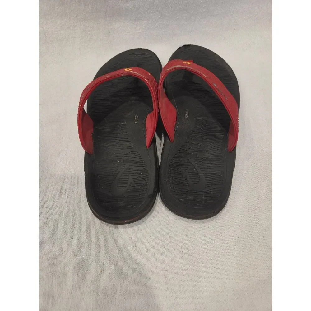 Olukai Kai'i HLA Mens Sandals Flip Flops Red Black Hawaii Lifeguard sz 11